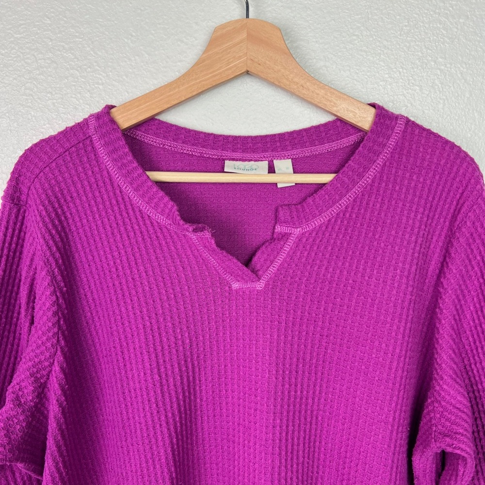 LOGO Lounge Lori Goldstein Wanda Waffle Knit Tunic Top Magenta Purple Womens XL - Picture 2 of 8